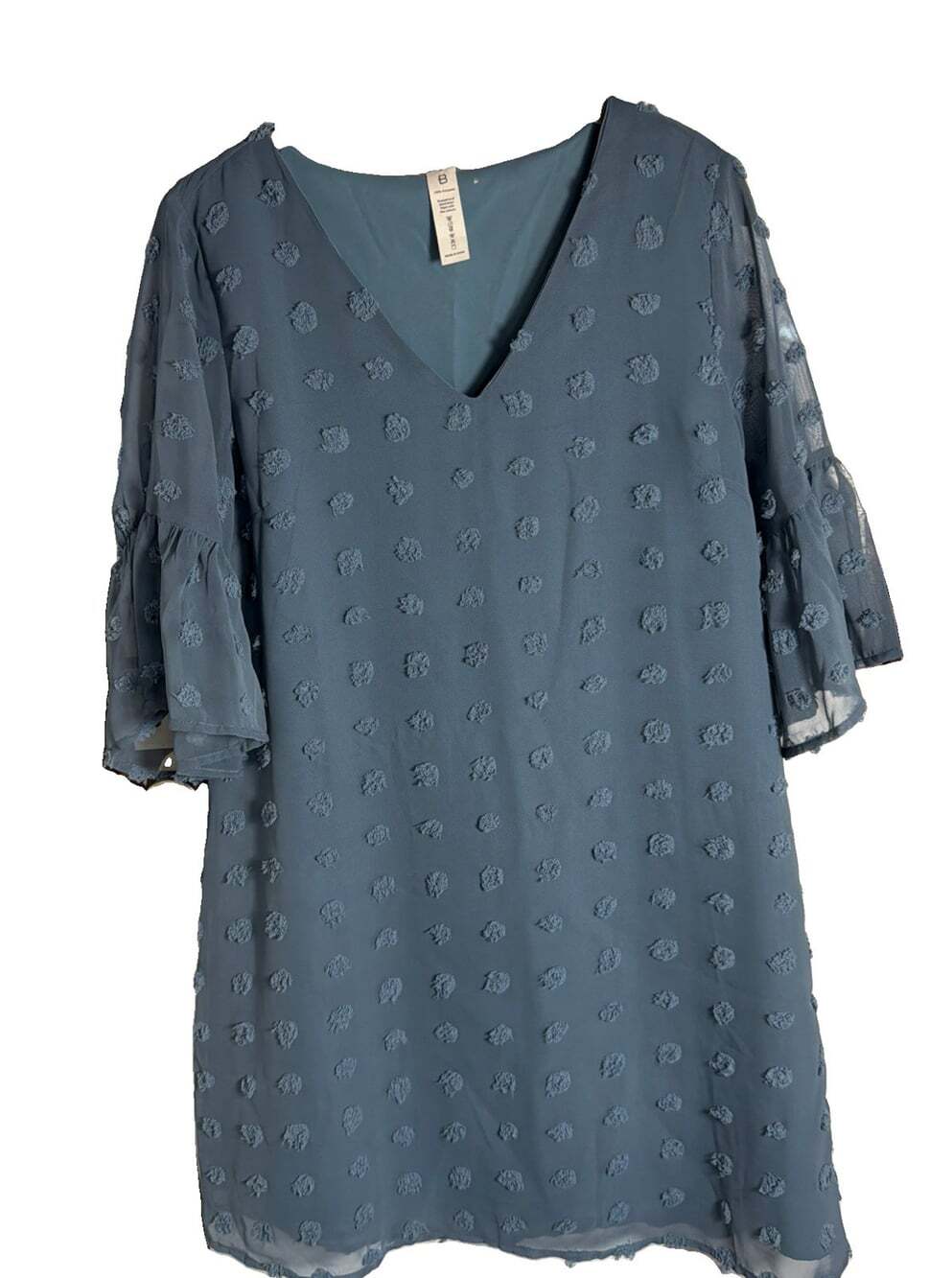 Blooming Jelly Swiss Dot Flounce Sleeve Chiffon Tunic Blue M Pit2Pit36”/L33”